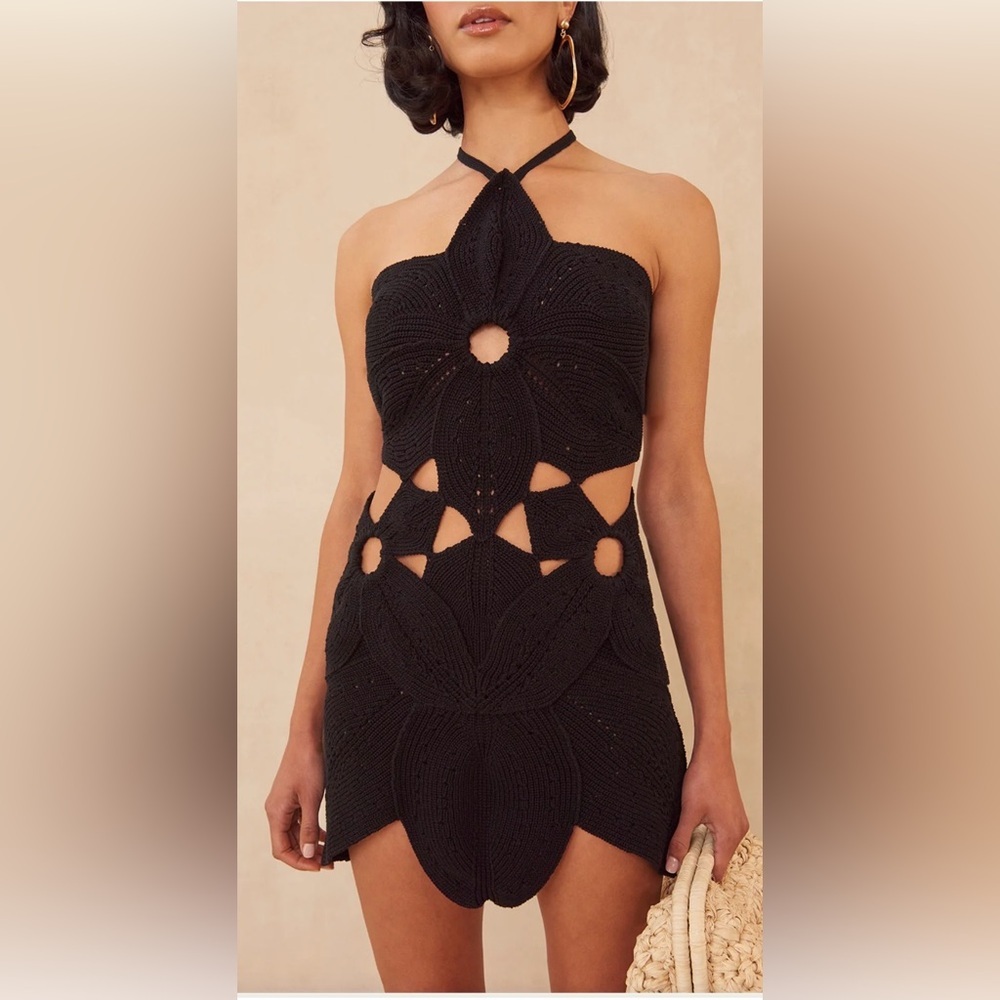 Cult Gaia Floreana Cut Out Hand Crocheted Knit Dress Size XS Black. - Picture 11 of 11